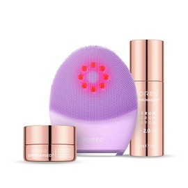 FOREO Set Glow & Clean – Cepillo facial LUNA 4 plus Sensitive + SÉRUM SUPERCHARGED 2.0 30 ml + Mascarilla hidratante de noche 75 ml – Tecnología de luz avanzada