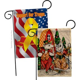 Holiday Mouses Burlap Garden Flag - Pack Winter Christmas Santa Marry Xmas Present Reindeer Season Wintertime Snow Support Our Troops - House Banner Small Yard Gift Double-Sided 13 X 18.5