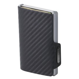 MONDRAGHI® Mini Wallet │ Ultralight Wallet with Leather in Carbon Look │ Small Wallet with RFID Protection Chip │ Card Case with Light Metal Frame Black | Carbon, carbon, Minimalist