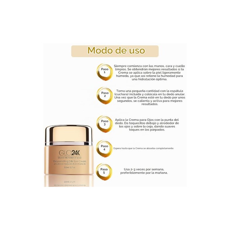 GLO24K Crema para ojos con oro de 24 k, fórmula