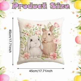 Pack of 2 Easter Cushion Covers, Rabbit, Decorative Cushion Covers, Easter, Linen Cushion Cover, Rabbit Cushion Cover, Easter 45 x 45 cm, Easter Cushion Covers Rabbit for Couch, Bedroom, Living Room,