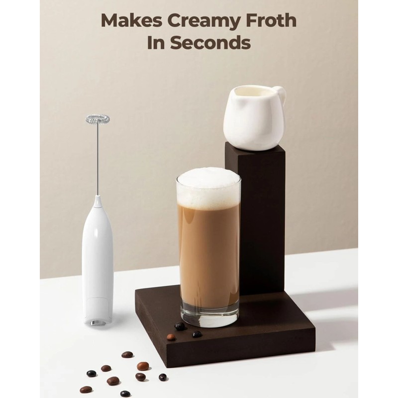 SIMPLETaste Milk Frother Handheld Battery Without Stand, Blizzard White