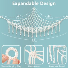 WUFANC Kuscheltier Aufbewahrung Hängend Dreiecksnetz 2er-Pack, Boho Makramee Stofftier Aufbewahrung Netz für Kinderzimmer Deko - Netz für Kuscheltiere Einfach organisieren und aufbewahren Plüschtiere