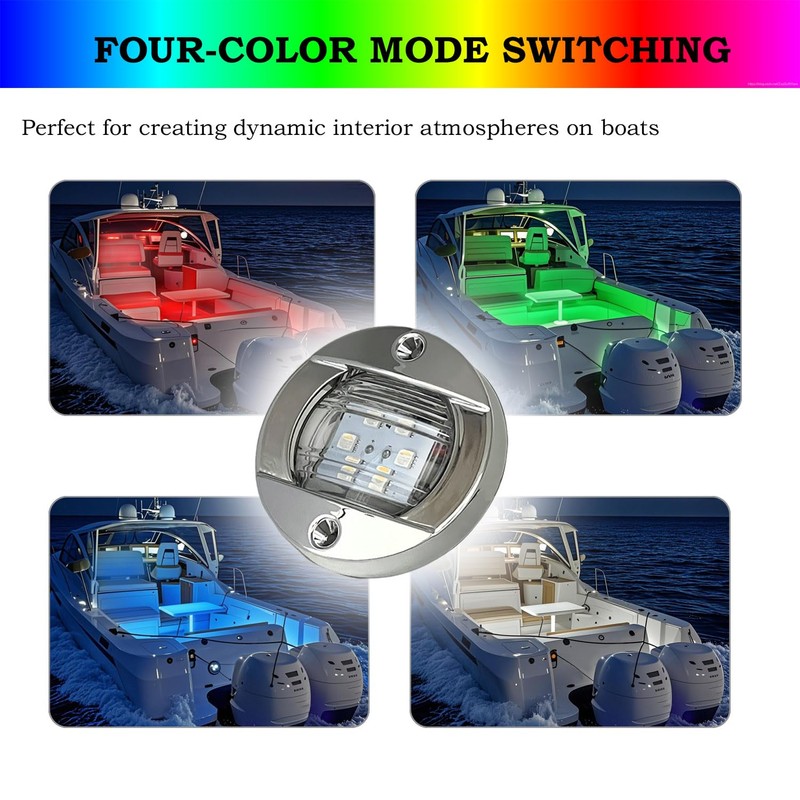 Marine Boat Interior Lights 4Pcs RGBW, 3’’ Round Waterproof Boat