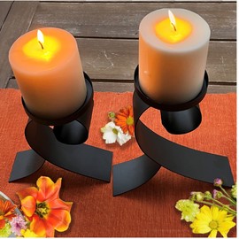 Lily’s Home Contemporary Scrollwork Pillar Candle Holders, Steel, Black Iron Candle Stands, Set of Two. Candles NOT Included