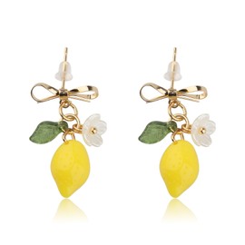 FUSTMW Lemon Earrings for Women Bow Lemon Earrings Lemon Gifts for Lemon Lovers Jewelry Fruit Jewelry Lemon Inspired Gifts, Zinc, No Gemstone