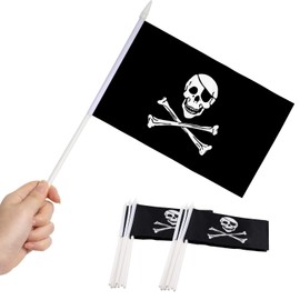 Anley Pirata Bandera con Asta, Jolly Roger 12x20 cm Mini Bandera Portátil con Asta Blanco Sólido de 30 cm - Color Vivo y Resistente a la Decoloración - 12 x 20 cm Bandera (1 Docena)
