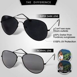Super Dark Lens Limo Tint Pilot Sunglasses - Men and Women Privacy Sunglasses (Black)