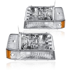 DimFlux LED DRL Headlight Headlights Assembly Kit Compatible with 1992-1996 Ford F150/F250/F350/Bronco Headlamp Chrome Housing Amber Reflector