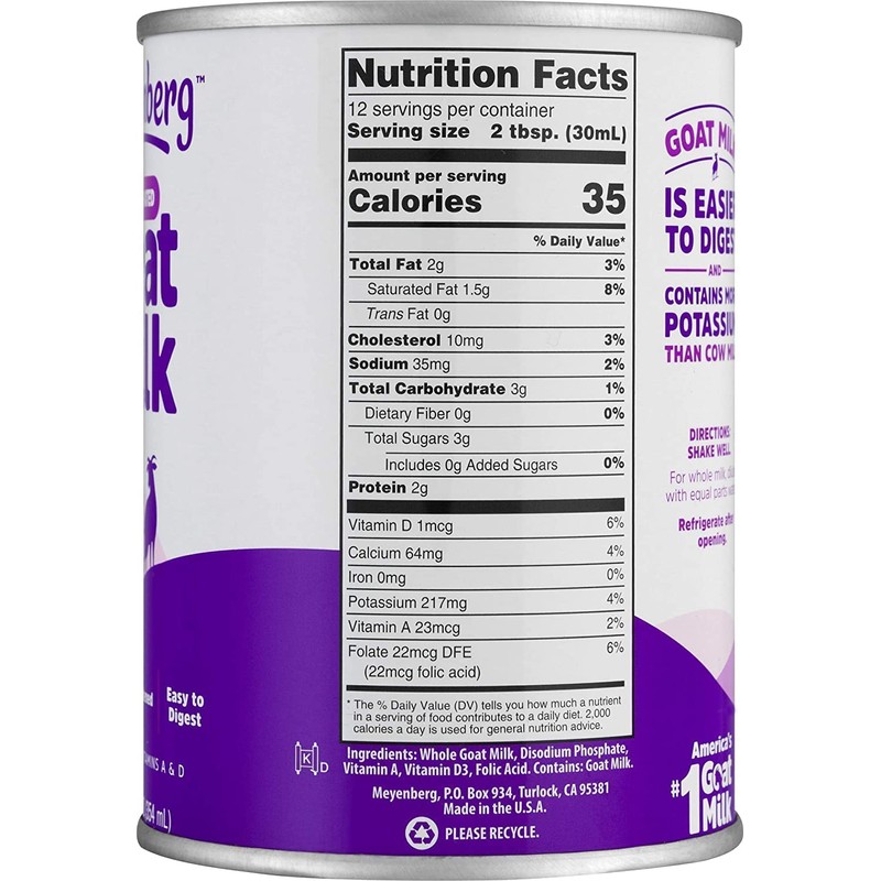 Meyenberg Evaporated Goat Milk, Vitamin D, 12 Fl Oz (Pack