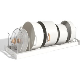 Organizador expandible de ollas y sartenes para gabinete, organizador de tapa de ollas con 7 divisores ajustables de acero inoxidable para organizador de gabinetes de cocina y almacenamiento