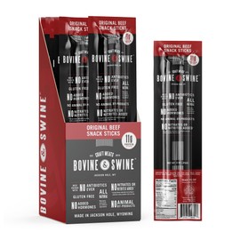 Bovine & Swine Beef Snack Sticks - All Natural Gourmet Craft Meat from Jackson Hole, Wyoming - 10 Pack of 2 Jerky Sticks (Beef, 10 Pack (20 sticks))