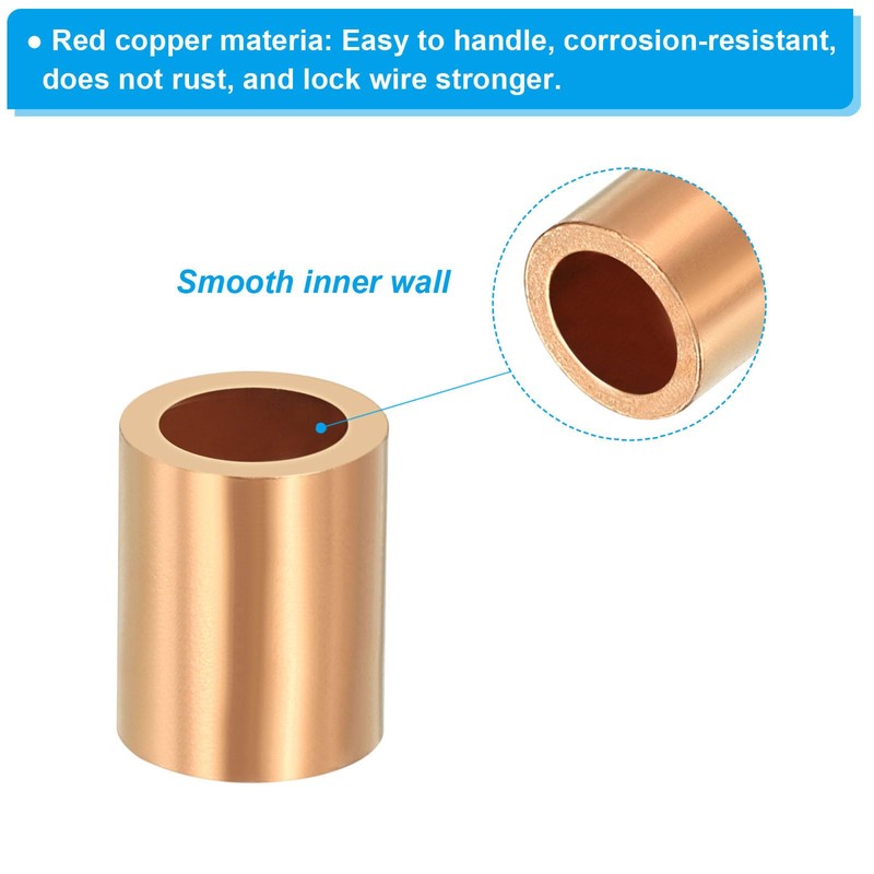 PATIKIL 5/32"/ 4mm Wire Rope Stop Sleeve, 12 Pack Copper
