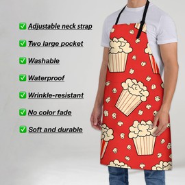 Turamurra Popcorn Apron for Women Men 28x33in, Kitchen Chef Aprons with 2 Pockets, Polyester, Fun Movie Popcorn Apron for Cooking BBQ Baking Gardening Chef, Gifts for Mom Wife Dad