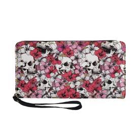 TOADDMOS Skull Flower Print PU Leather Coin Purse for Women Travel Handbag Card RFID Organizer Purse for Girls