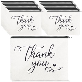 Pinkunn 16 Pcs Thank You Gift Make up Bags Bulk White Canvas Cosmetic Bags Appreciation Gifts for Coworkers Graduation Teacher Nurse Employee Social Worker Volunteer Wedding Bridesmaid Gifts Bulk