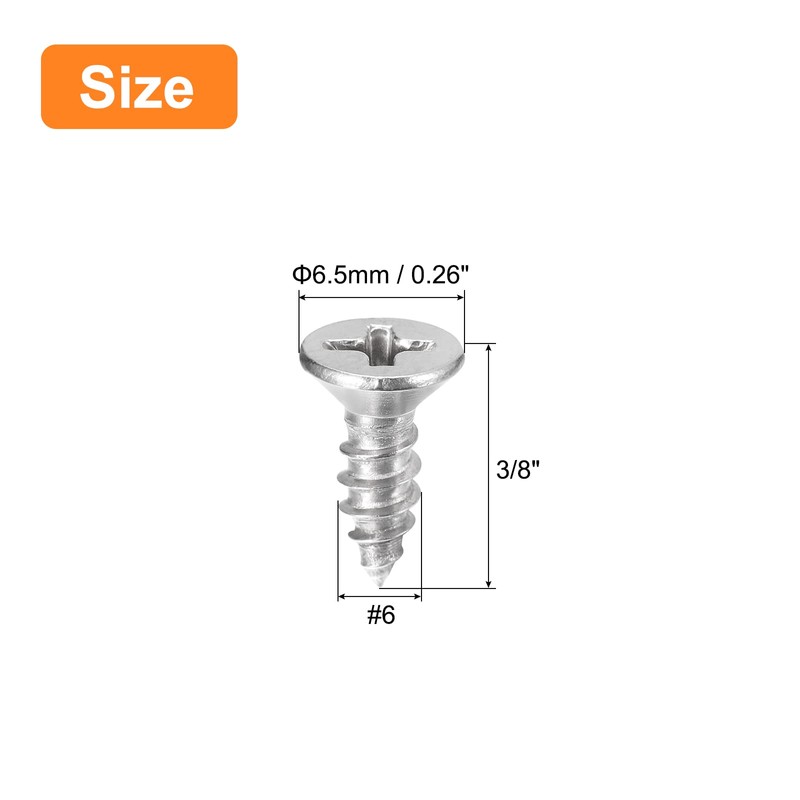 sourcing map #6x3/8" Flat Head Sheet Metal Screws, 50pcs Phillips