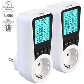 revolt Energy Meter: Set of 2 Digital Energy Cost Meters with XXL Display, 2 Tariffs (Dual Electricity Meter, Multi-Electricity Meter, Socket)