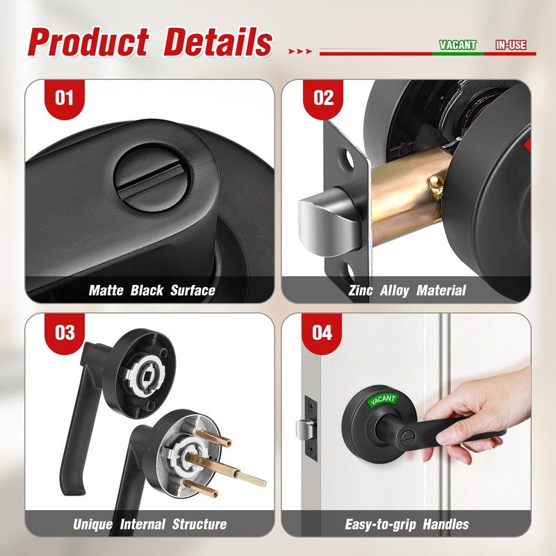 Aglehome Bathroom Indicator Privacy Door Lock, Vacant Occupied Bathroom Lock,
