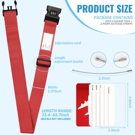 4Pcs Luggage Strap Set, Heavy Duty Case Straps, Adjustable Code Suitcase Belts Name Tags Cross Combined Locks with Name Tags, for Security Travel Customize Suitcase Style (Red)
