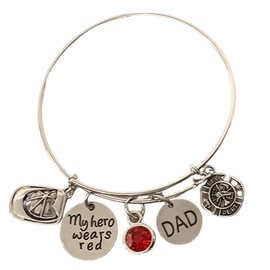 Firefighter Daughter Charm Bangle Bracelet, Dad-My Hero Wears Red Jewelry Gift for Firefighter Wife, Daughter, Family - Fireman Jewelry, Firefighter Daughter Gift