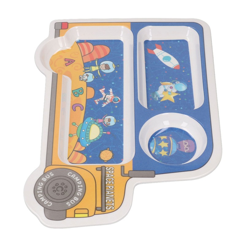 Kids Dinner Plate with Spoon Bamboo Fiber Divided Plates Cartoon