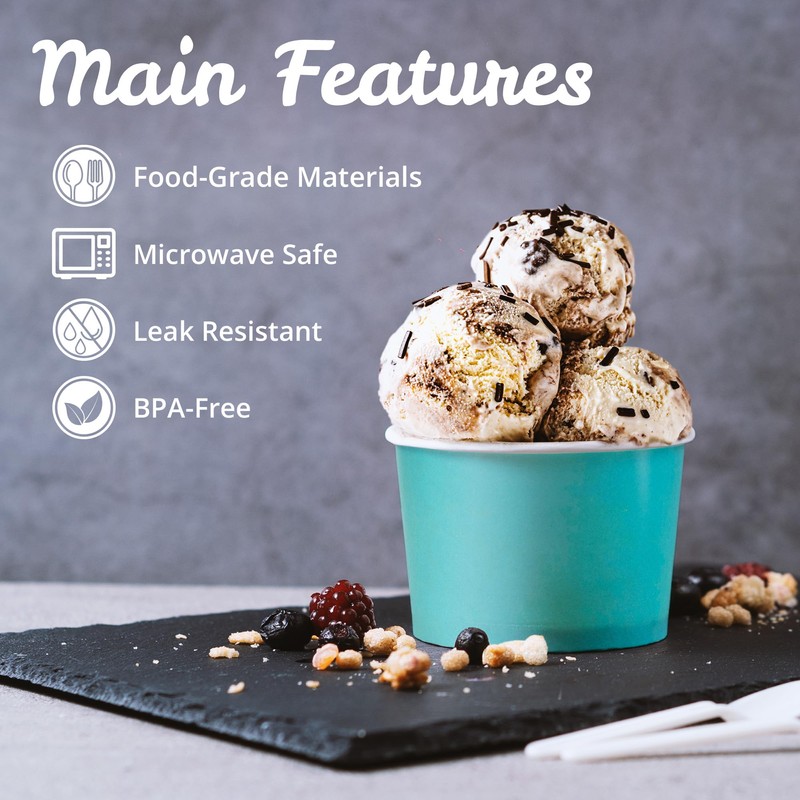 Paper Ice Cream Cups, 50-Pack 9-oz Disposable Dessert Bowls for