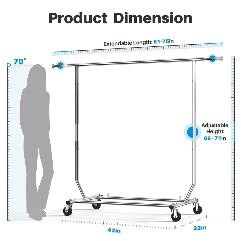 HOKEEPER Clothes Rack, Rolling Clothing Racks for Hanging Clothes, Portable