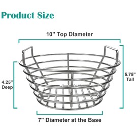 EasiBBQ 10-inch Charcoal Ash Basket for Small Big Green Egg, Kamado Joe Classic and Other Similar Grills, Heavy Duty Stainless Steel.