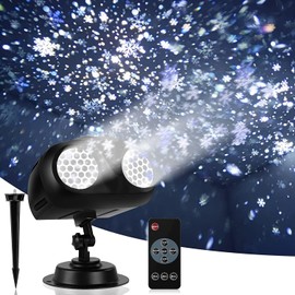 Christmas Snow Projector Lights, Dynamic Rotating Snowflake Projection Light Outdoor, IP65 LED Snow Spotlight Lightning for Halloween Xmas New Year Party Wedding Holiday Garden, with Remote Control