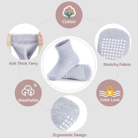 JAKIDAR - Paquete de 12 calcetines de algodón antideslizantes para niños y niñas, Azul-cielo, 12-24 Meses