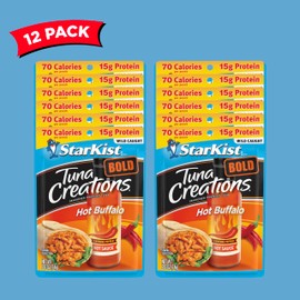 StarKist Tuna Creations BOLD Hot Buffalo, 2.6 oz Pouch (12 Pack) Ready to Eat Wild Caught Tuna, 15g Protein, 70 Calories Per Serving, Gluten Free, Soy Free, Kosher, Perfect for Keto Meals and Snacks