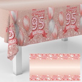 GZBJMYGS 95th Birthday Tablecloth Pink 95 Years Birthday Party Photography Supplies Decor Men Women for Indoor Outdoor Party Supplies Rectangle Table Cover Picnic Decorations Glitter
