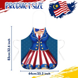 2 Pcs 4th of July Aprons USA Flag Aprons American Flag Apron with Adjustable Waist Ties Couples Blue Independence Day Theme Gifts for Festive Party Friend Cooking BBQ Baking Husband Wife