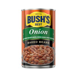 Bush's Best Onion Baked Beans, Gluten and Cholesterol Free, Good Source of Fiber, Low Fat, 7g of Protein and 5g of Fiber per Serving, 28 Ounce (Pack of 6)