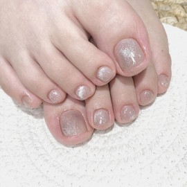 Press on Toenails Pink Glitter Fake Toe Nails Bling False Toenails Glossy Full Cover Acrylic Glue on Toenails with Designs Cute Toe Press on Nails Artificial Stick on Toenails for Women Manicure