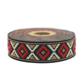 11 Yard Spool 0.98 inch Wide Red&Brown Geometric Diamond Jacquard Trim Decorative Craft Ribbon Sewing Trims Jacquard Ribbons Woven Ribbons 25914