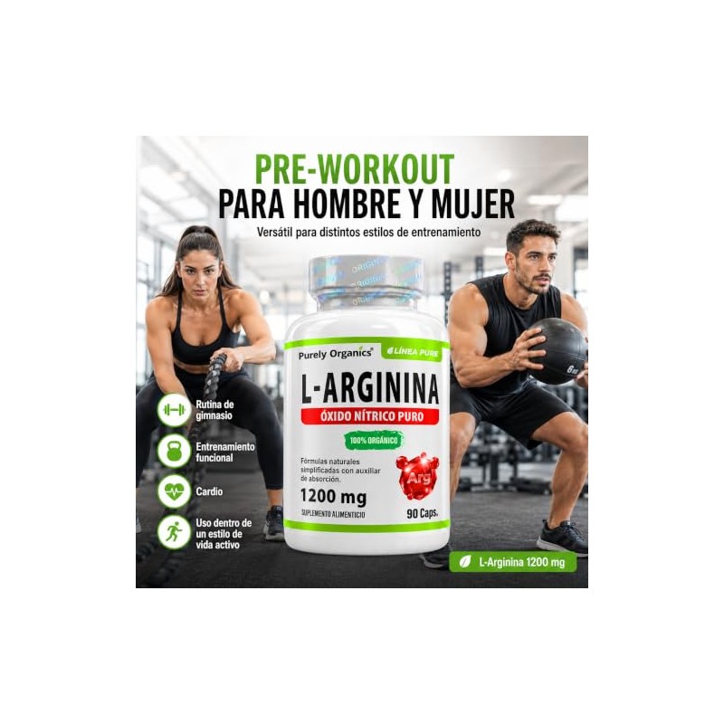 L Arginina 1200 mg | Pre Entreno y Óxido Nítrico