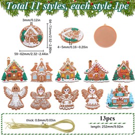 SUNNYCLUE 1 Box 11Pcs Mini Tree Ornaments Christmas Tree Decorations Gingerbread Man House Angel Snowman Ornament Small Winter Ornaments Plastic Xmas Ornaments for Home Party Hanging Supplies