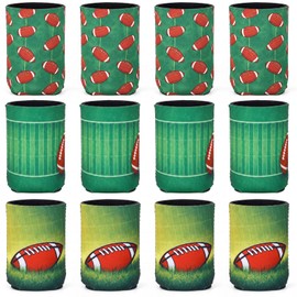 Nuanchu 12 Pcs Football Can Cooler Sleeves Collapsible Beer Drink Cover