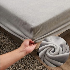 Velvet Fitted Sheet 140 x 200 cm Warm Winter Terry Cloth Fitted Sheets, Highdi Microfleece Fleece Light Grey Fitted Sheet 140 x 200 cm Box Spring Bed Sheet for High Mattress Base Height 25-30 cm