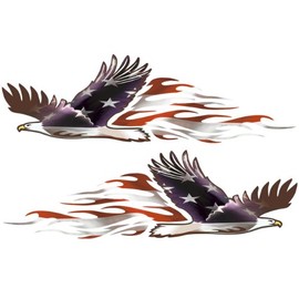 East Coast Vinyl Werkz Bald Eagle American Flag Decals - 2 Piece Set - Fitment: Cars Trucks 4x4 SUV RV Camper Golf Cart Hood Door