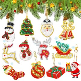 Christmas Diamond Painting Key chain Kits, DIY Christmas 5D Double Sided Diamond Art Keychain, Diamond Art Christmas Hanging Ornaments for Kids Christmas Crafts Family Decor (12 Pieces)