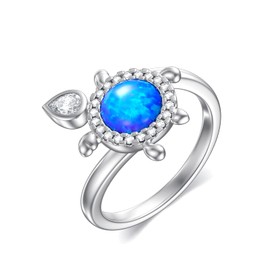 Plesitep Turtle Ring Sterling Silver Blue Opal Rings Jewelry Gift for Women Mother Friends (7)