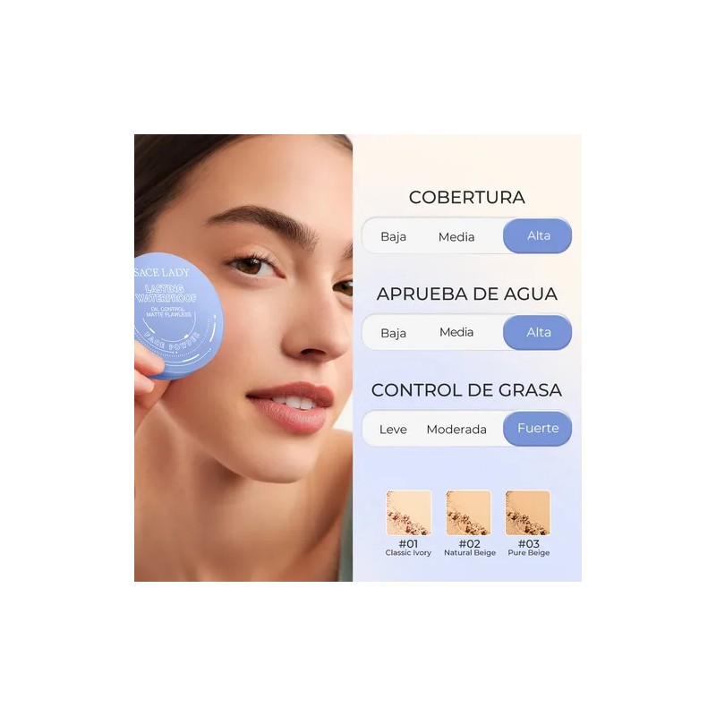 1 Juegos Base Maquillaje Polvo Compact Fijador Matte Tono Del