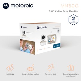 Motorola Nursery VM50G Baby Monitor Camera - 5-inch Colour Display Parent Unit - Lullabies - Two-Way Communication - High Sensitive Microphone, Tilt and Digital Zoom - Night Vision, White/Gold