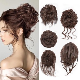 Elvirgel 5 PCS Messy Bun Hair Piece for Women Scrunchies Ponytail Extension with Elastic Pieces for Updos Fake Hair Buns Hair Piece Accessories Set for Women (Medium Auburn)