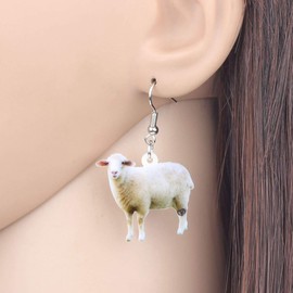 WEVENI Acrylic Lovely Fluffy Sheep Earrings Dangle Drop Jewelry For Women Ladies Accessories Charm Gifts (White)