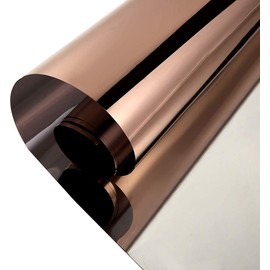 One Way Window Film Daytime Pravicy Window Film Mirror Effect Reflective Self-Adhesive Decorative Heat Control Anti UV Window Tint Film for Home and Office Brown&Silver 2Mil 17.7 Inch x 6.5 Feet