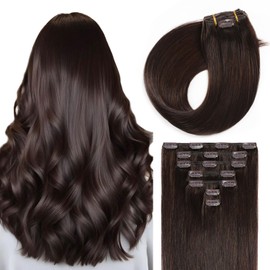 Sunya Clip in Hair Extensions Real Human Hair 7 Pcs Human Hair Clip in Extensions 14 Inch Straight Double Weft Remy Human Hair Extensions Clip ins for Women #2 Dark Brown 70G